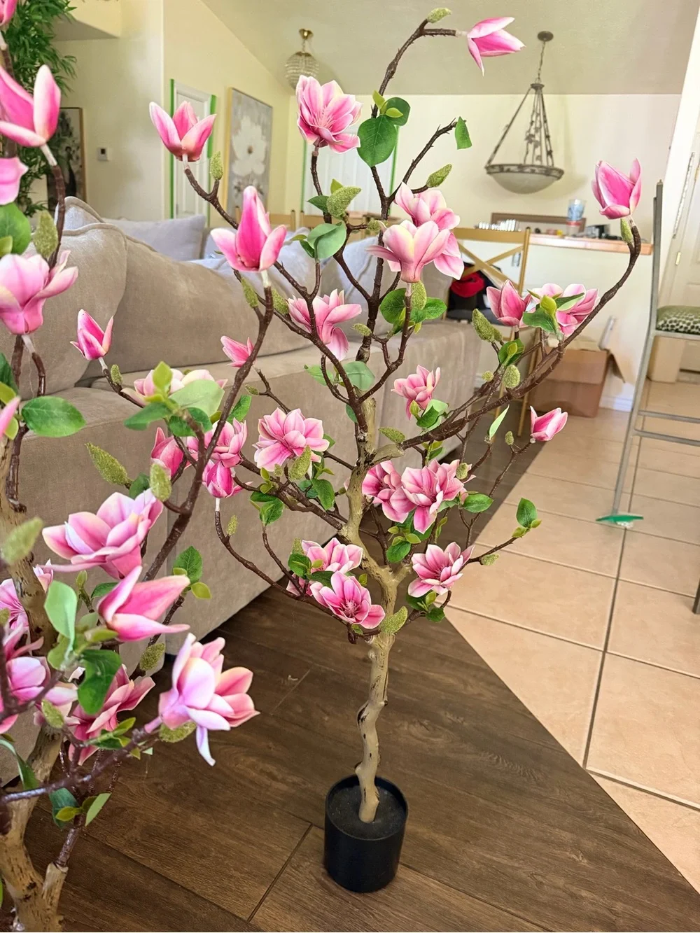 Set of 2 Pink Magnolia Branch Tree Faux Floral Arrangement - Home Accents